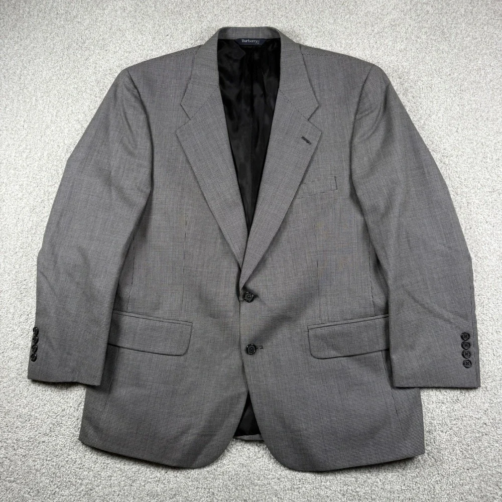 Burberrys Blazer‎ Men 42R Grey Houndstooth Pure Wool 2-Button Sport Coat Vintage